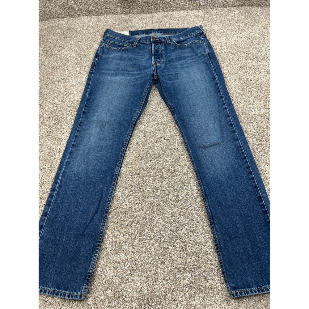 Hollister Slim Straight Mens Jeans 32x30 Medium Wash Blue Button Fly Denim #0830